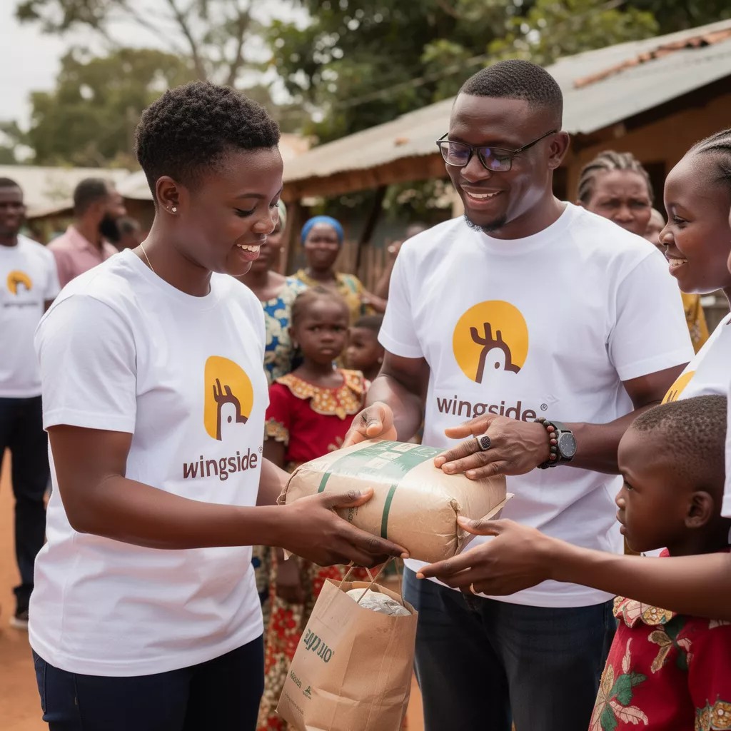 Wingside team distributing food outdoors